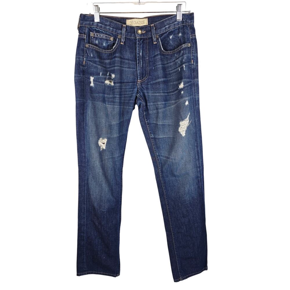 DEGAINE Whiskering Distressed Medium Wash Straight Leg Jeans Women's 27